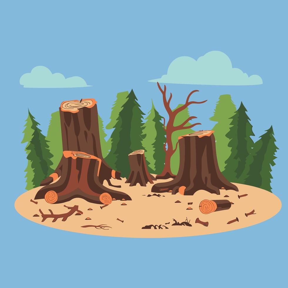 Deforestation with tree stumps and litter vector