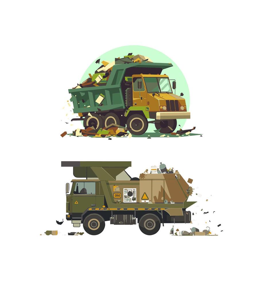 Garbage truck overflowing with waste vector