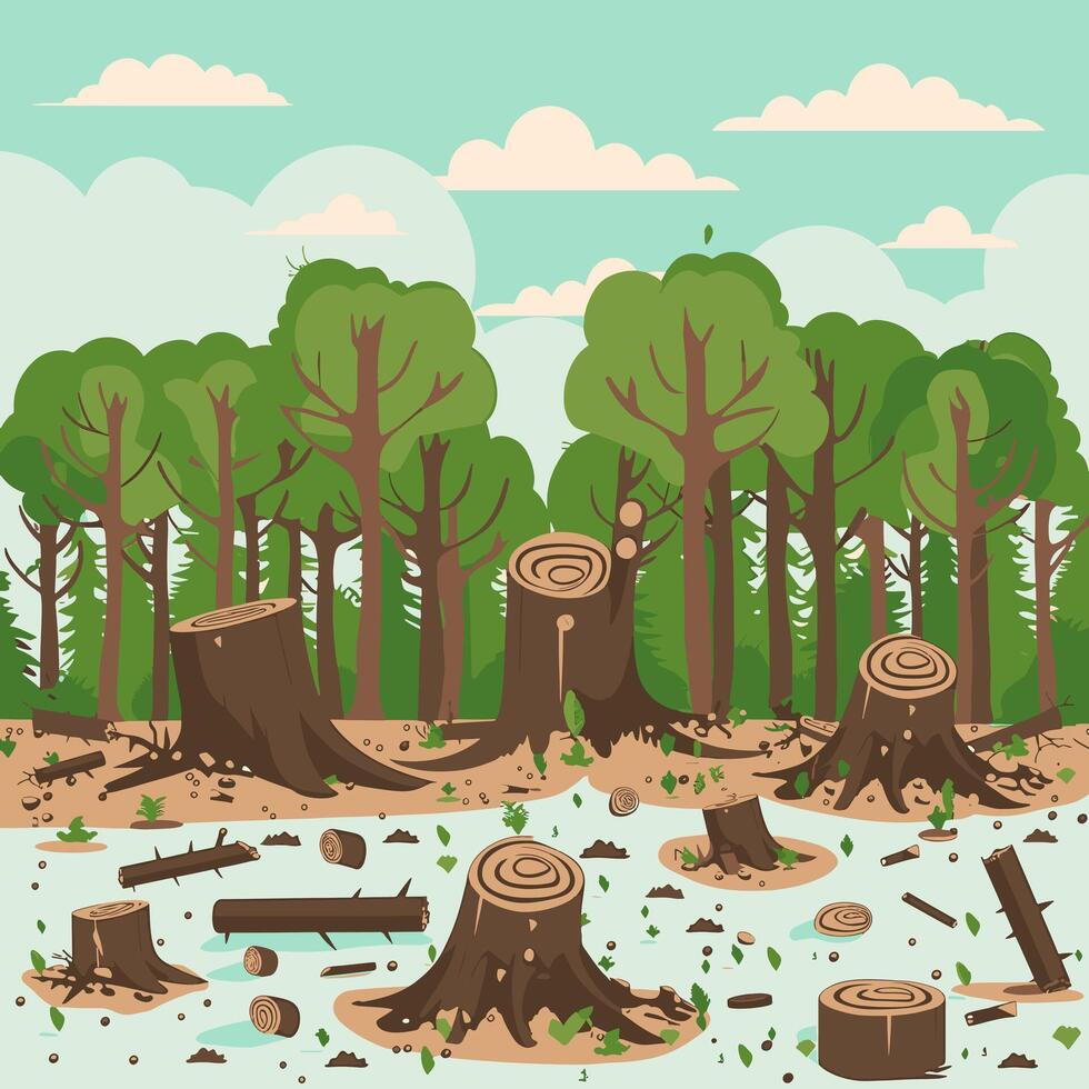 Deforestation with tree stumps and litter vector