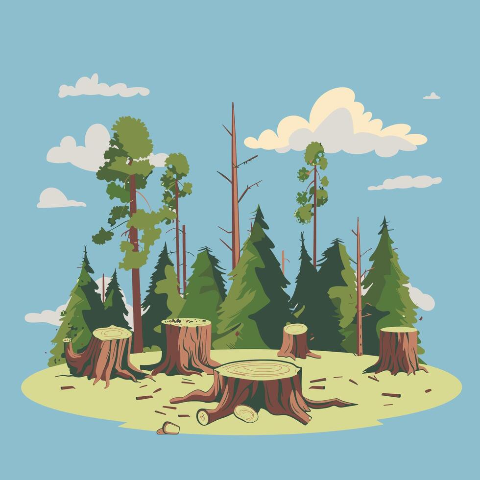 Deforestation with tree stumps and litter vector