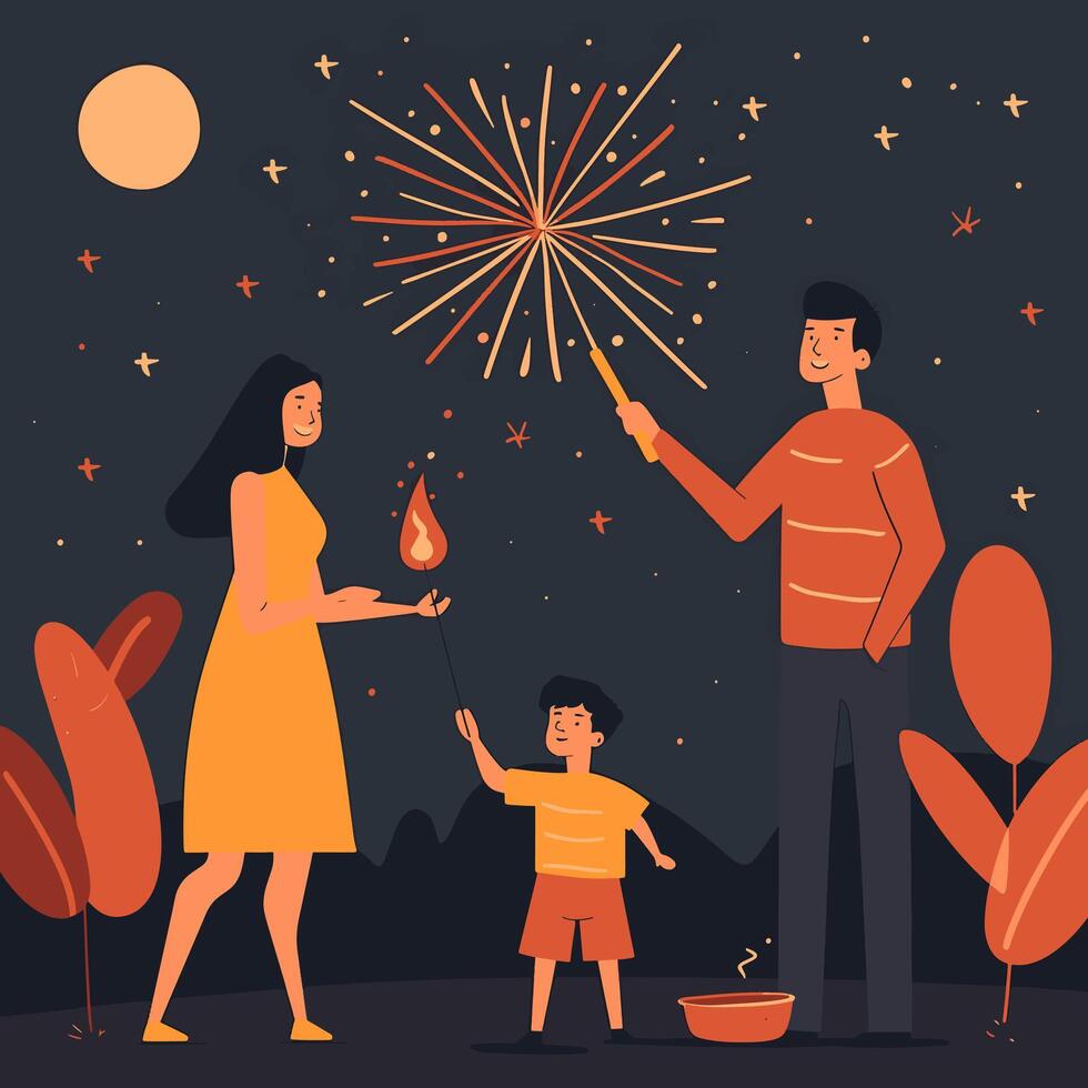 Family Lighting Fireworks vector