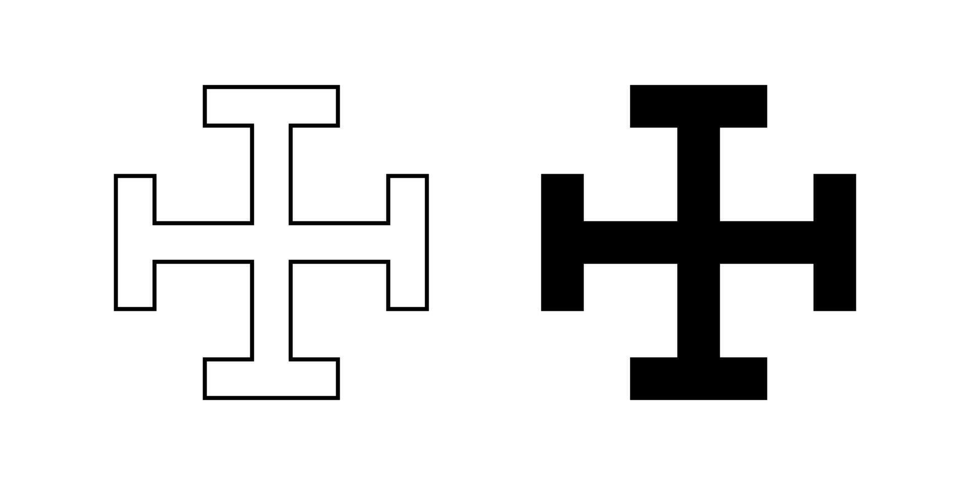 outline silhouette Cross potent symbol set vector