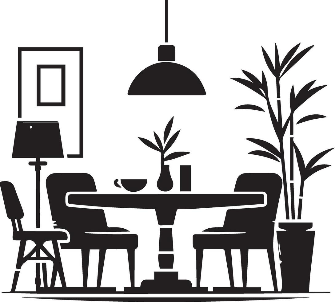 dining table with chairs and lamp vector