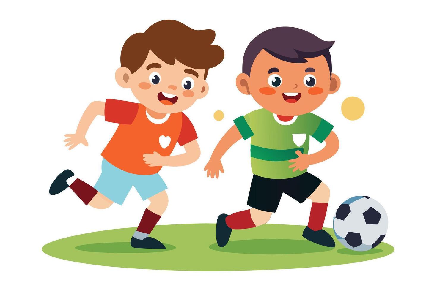 two boys playing football on a field vector