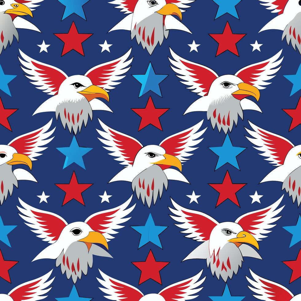 a repeating pattern featuring American bald eagles. vector