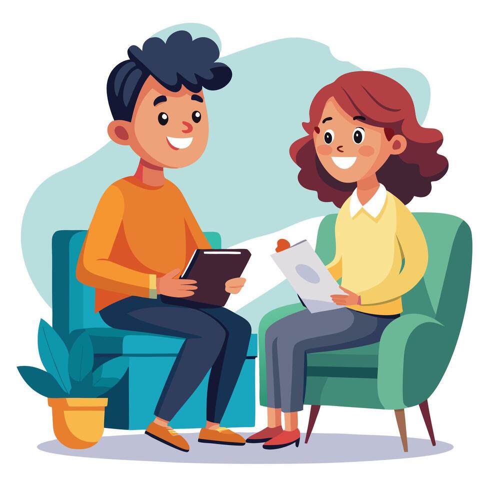 adult talking with a gifted adolescent. vector