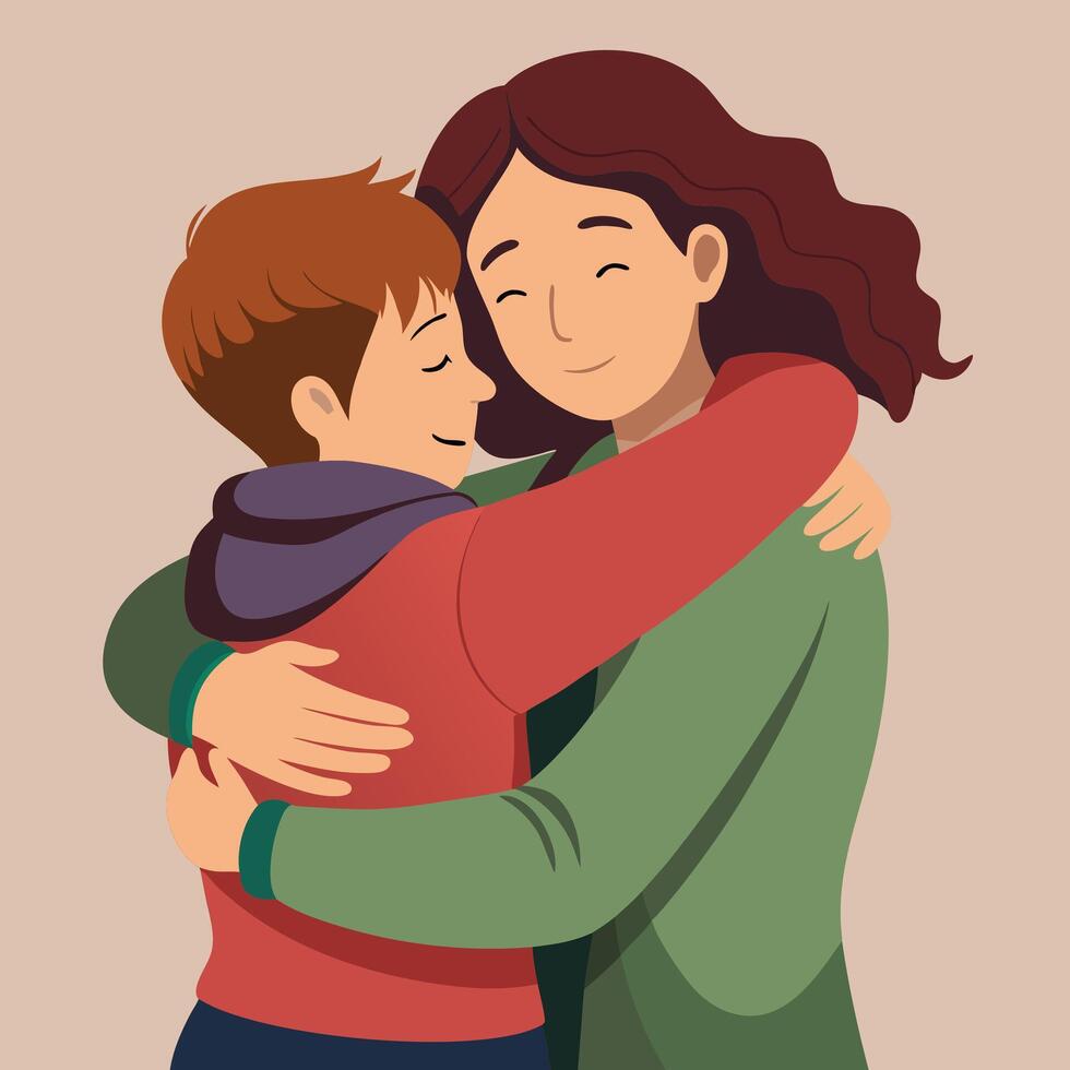 a woman hugging a man, who is hugging her back vector