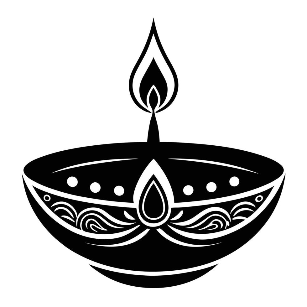 Diwali lamp silhouette hand drawing vector