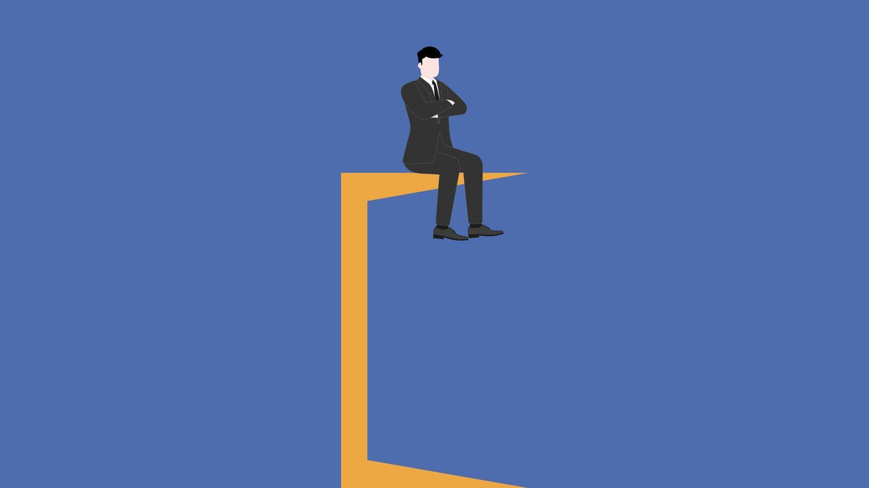 Confident businessman thinking and sitting with arms crossed on a lopen door. vector