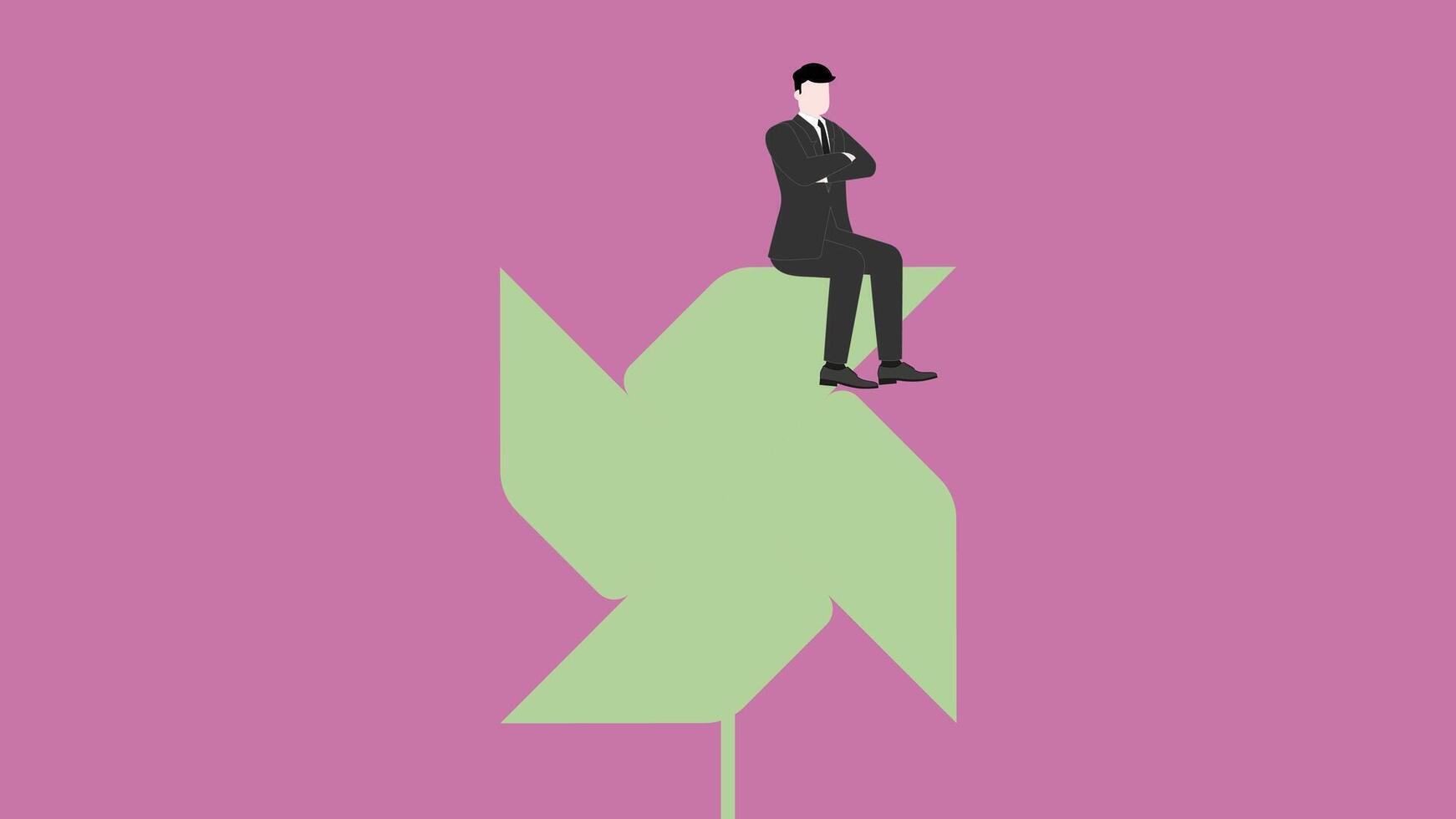 Confident businessman thinking and sitting with arms crossed on a Turbine paper. vector
