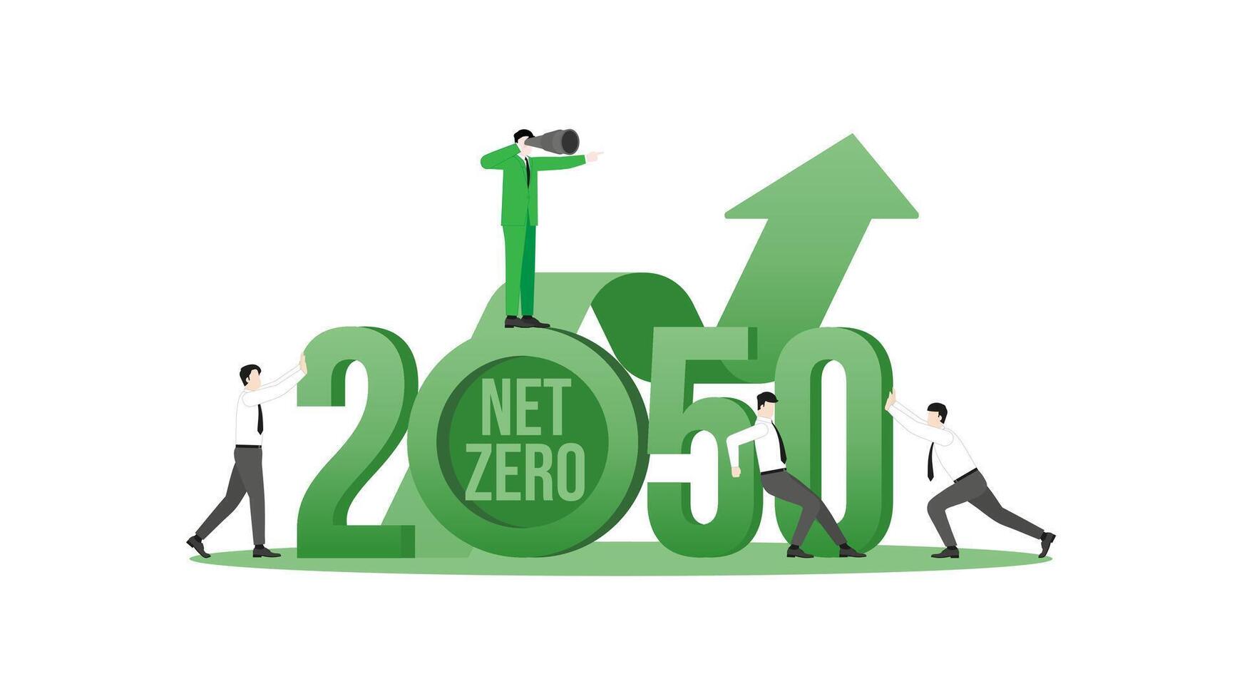 Graph up and business team in the year 2050. A nationally determined contribution, Net Zero emissions vector