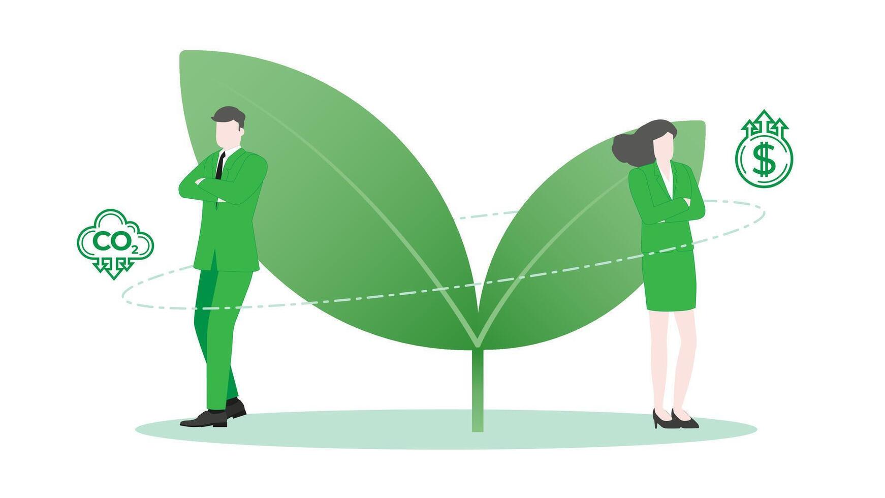 Environmental Goals in a Sustainable Business Environment with a Confident Businessman and Businesswoman standing pose with Plant. vector