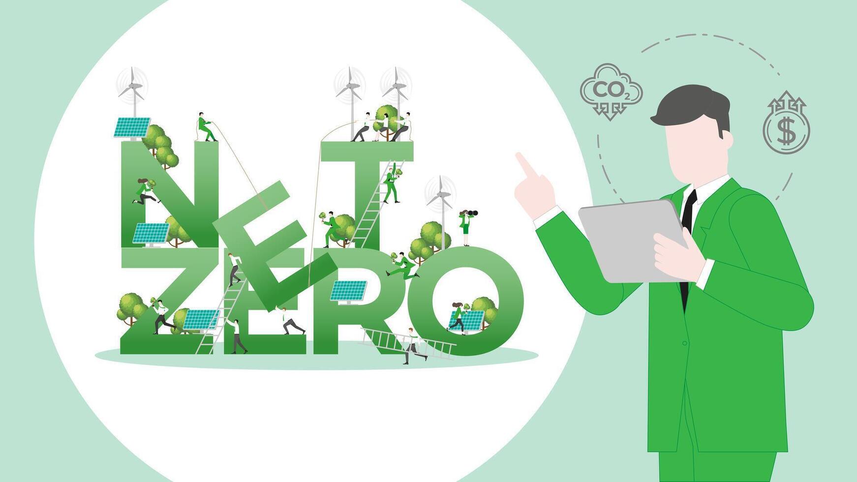 ESG sustainability business policy. Carbon credit calculate from reduce carbon footprint and carbon offset. Profit of Net Zero vector