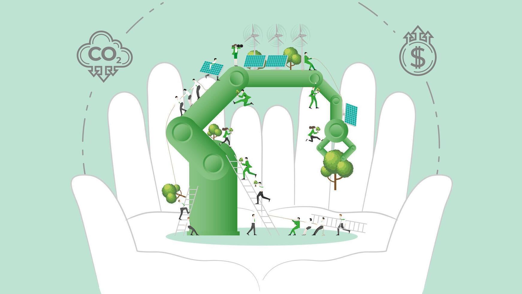 ESG sustainability policy in hand. Carbon credit calculate from reduce carbon footprint and carbon dioxide to carbon offset. Industry in Hand. vector
