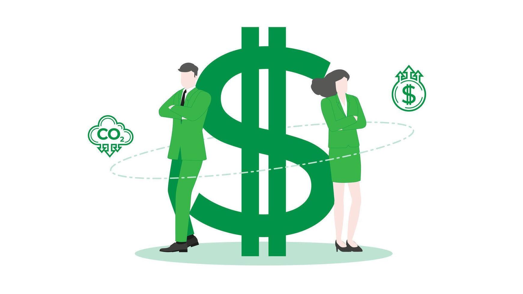 Environmental Goals in Sustainable Business Environment with a Confident Businessman and Businesswoman standing pose with Dollar symbol. vector