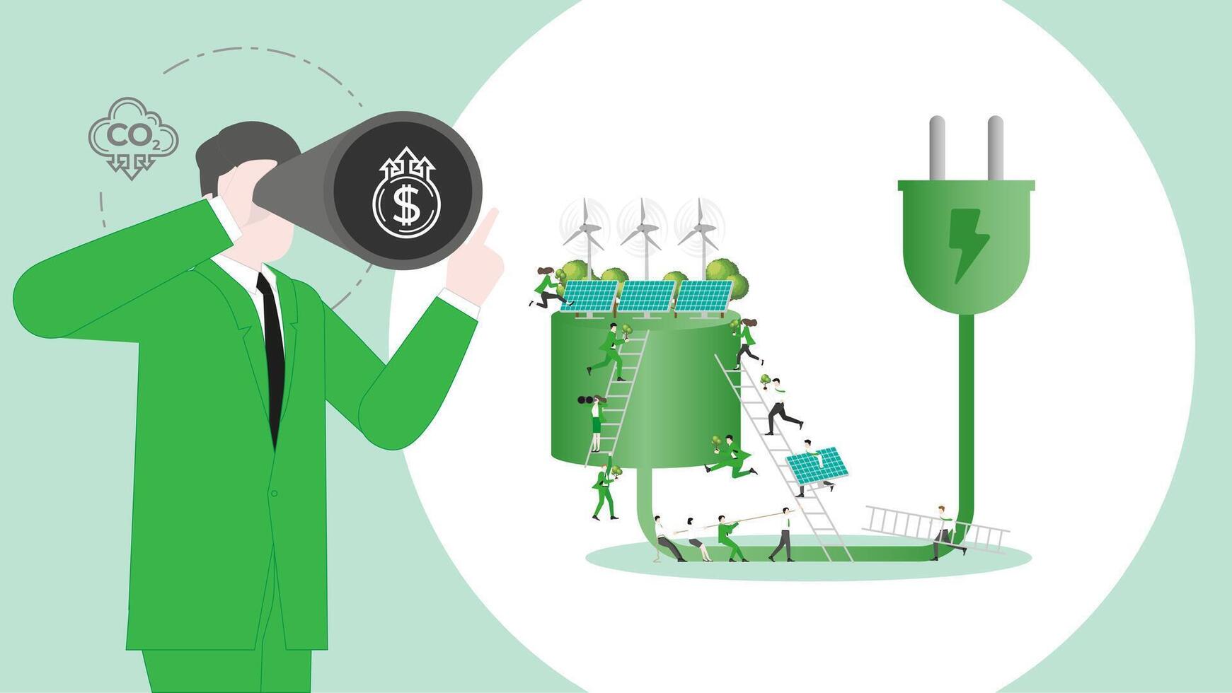 ESG sustainability business visionary. Carbon credit vision from reduce carbon footprint and carbon dioxide to carbon offset. Vision of electric power vector