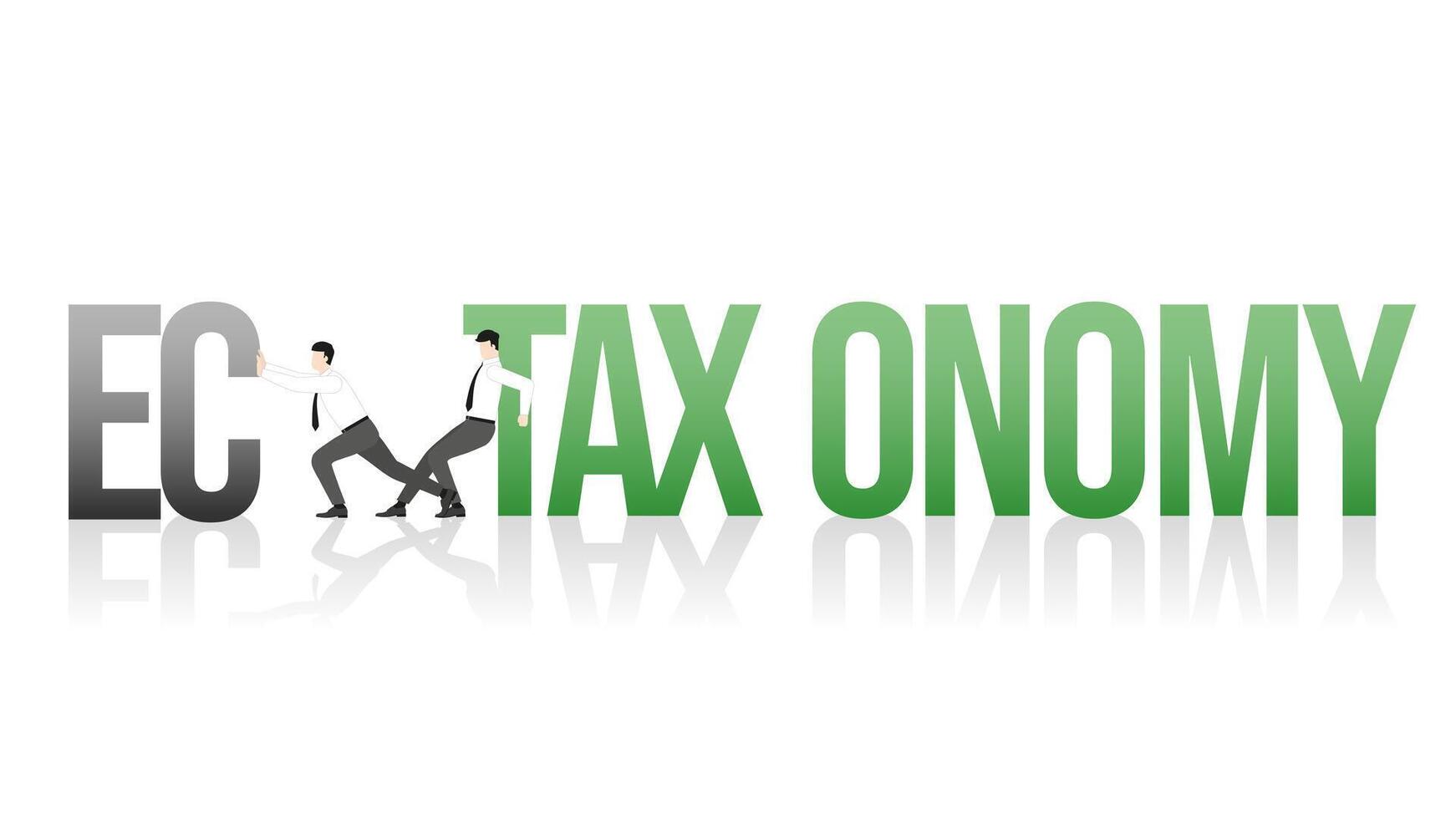 Changing of a new global business policy. Businessmen push an Economy change to Taxonomy vector