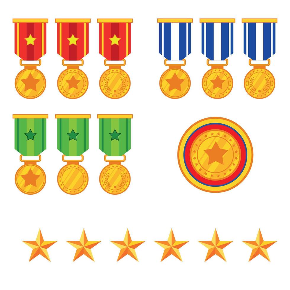 collection of medals and stars vector