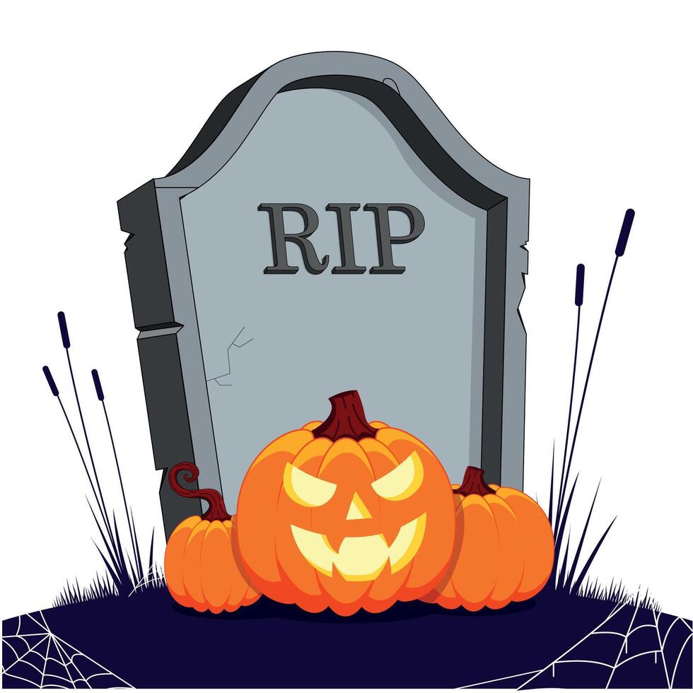 3d illustration of grave with pumpkins vector