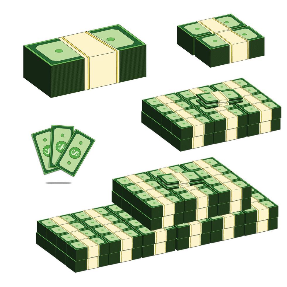 Pile of green dollar bills vector