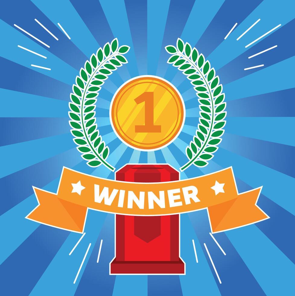 winner's medal on a red podium vector