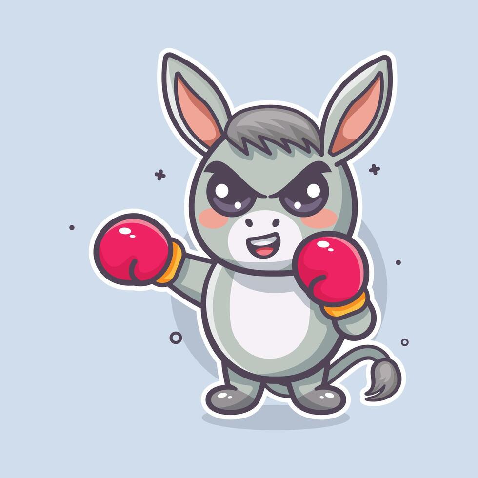 kawaii donkey animal character mascot playing boxing sport isolated cartoon vector