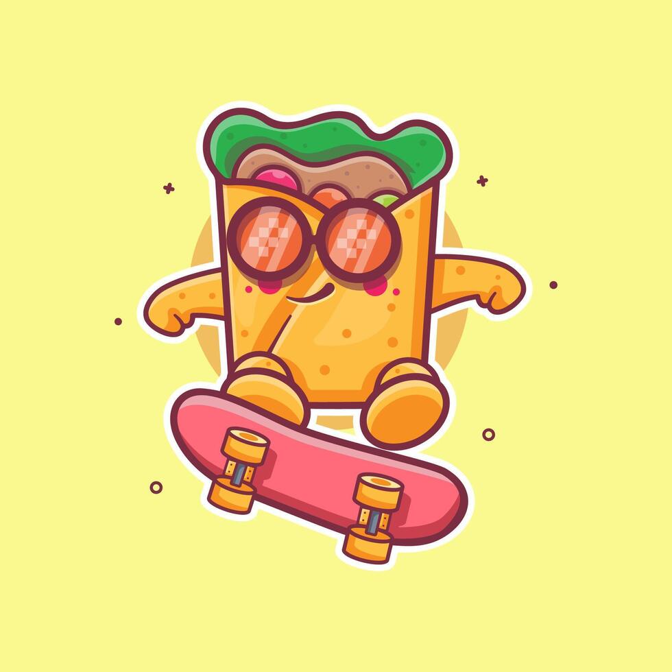 cool burrito food character mascot playing skateboard isolated cartoon in flat style design vector