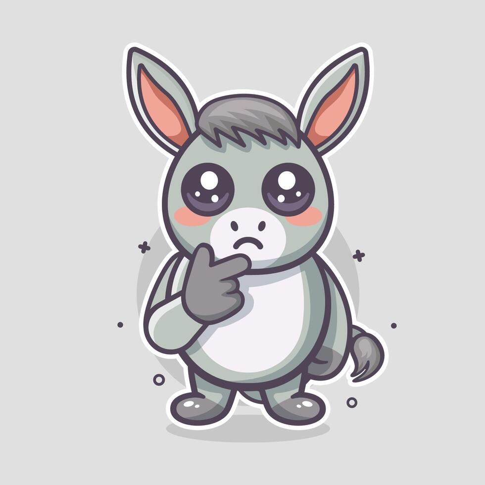 confused donkey animal character mascot with thinking expression isolated cartoon vector