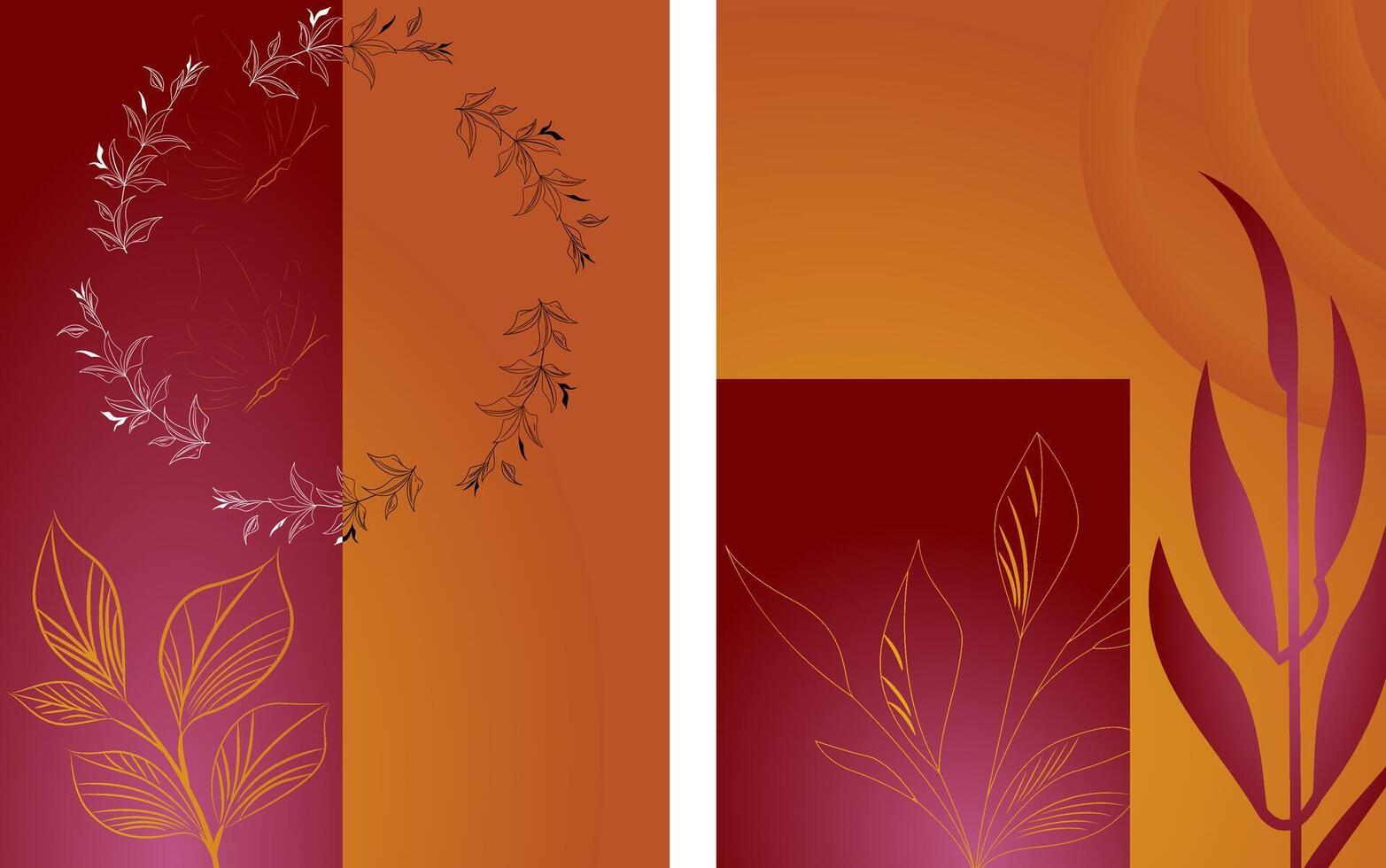 a set of three square frames with a red and orange pattern vector