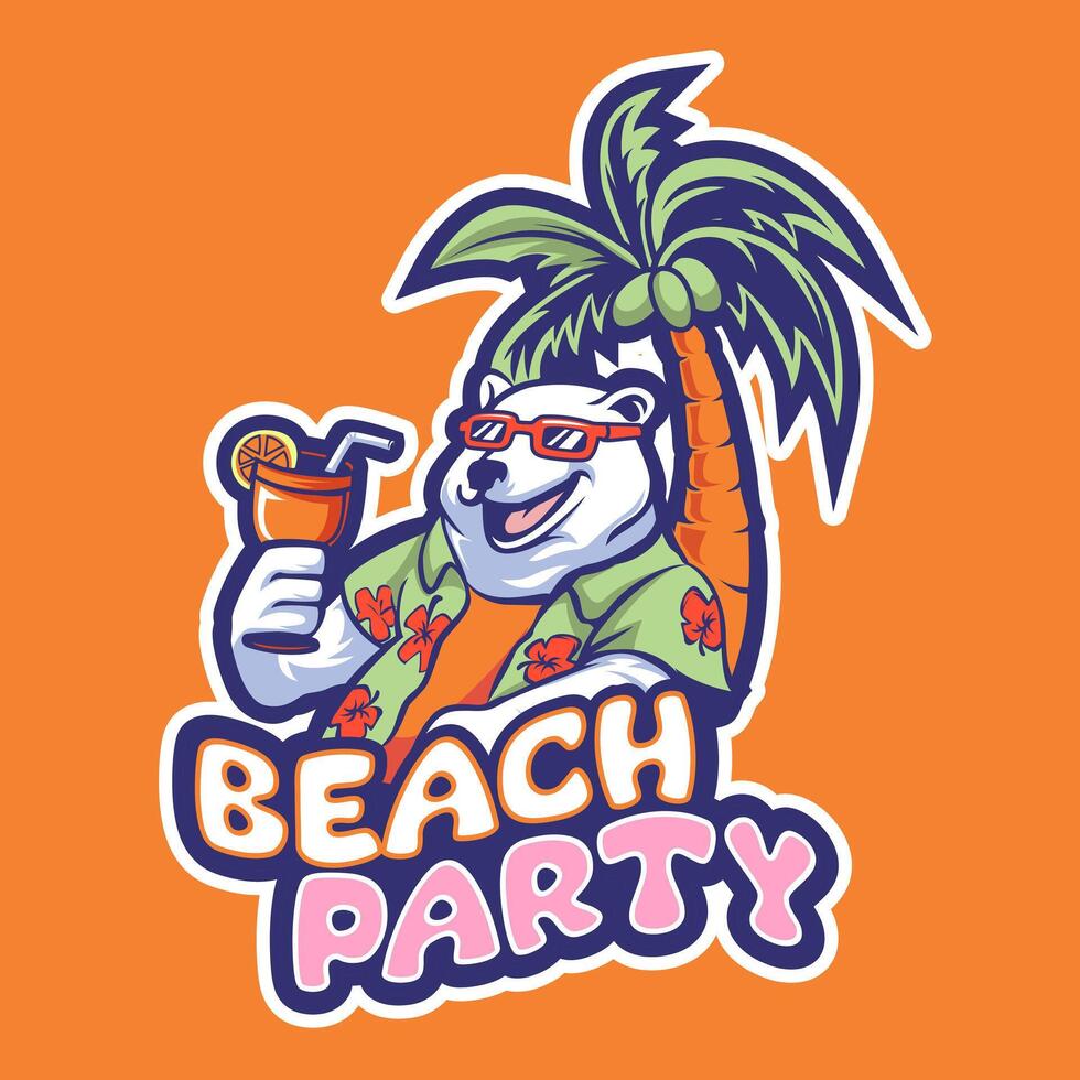 mascot polar bear cartoon enjoying the holiday vector