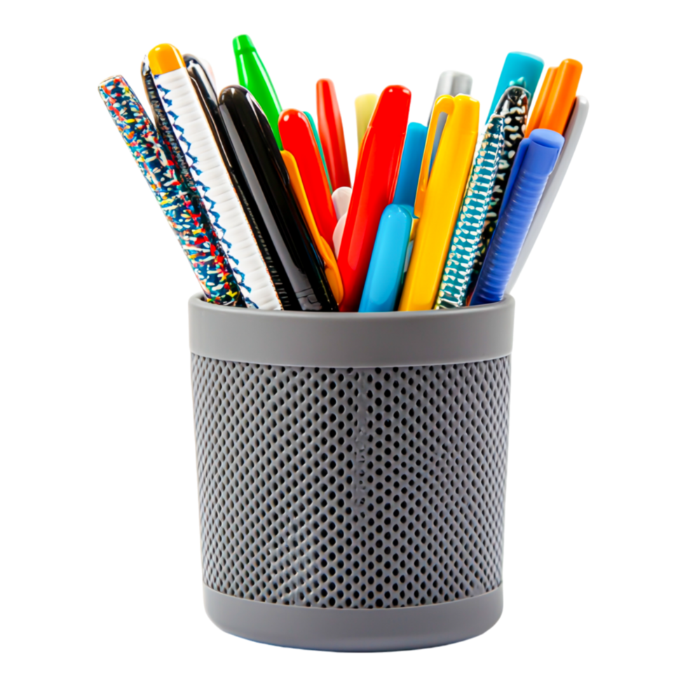 Colorful Pens in a Modern Desk Organizer png