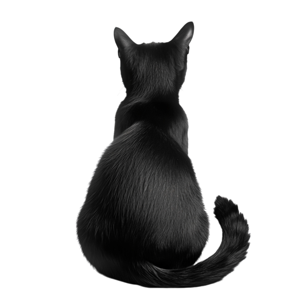 Black Cat Sitting Back View Illustration png