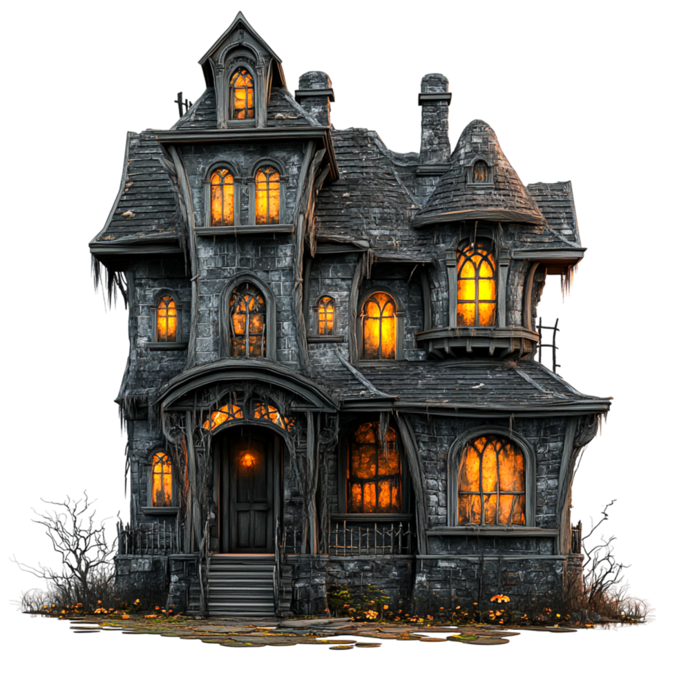 Spooky Haunted House with Glowing Windows png