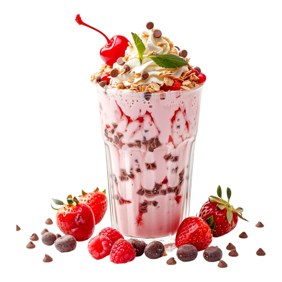 Delicious Strawberry Sundae with Cherry and Toppings png