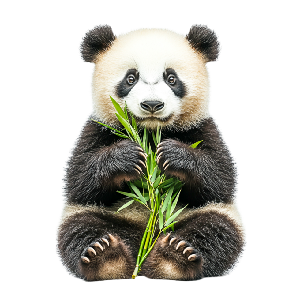 Cute Panda Sitting with Bamboo in Its Hands png