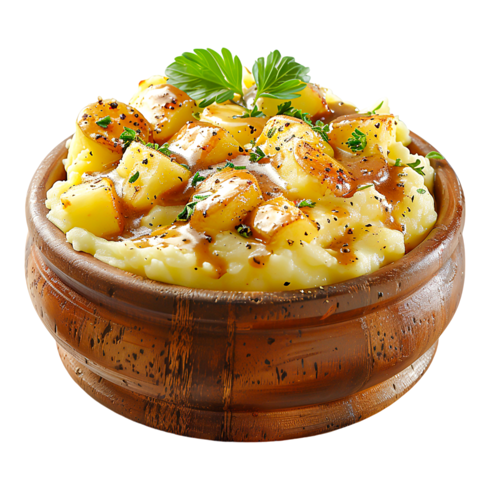 Creamy Mashed Potatoes with Gravy and Herbs png