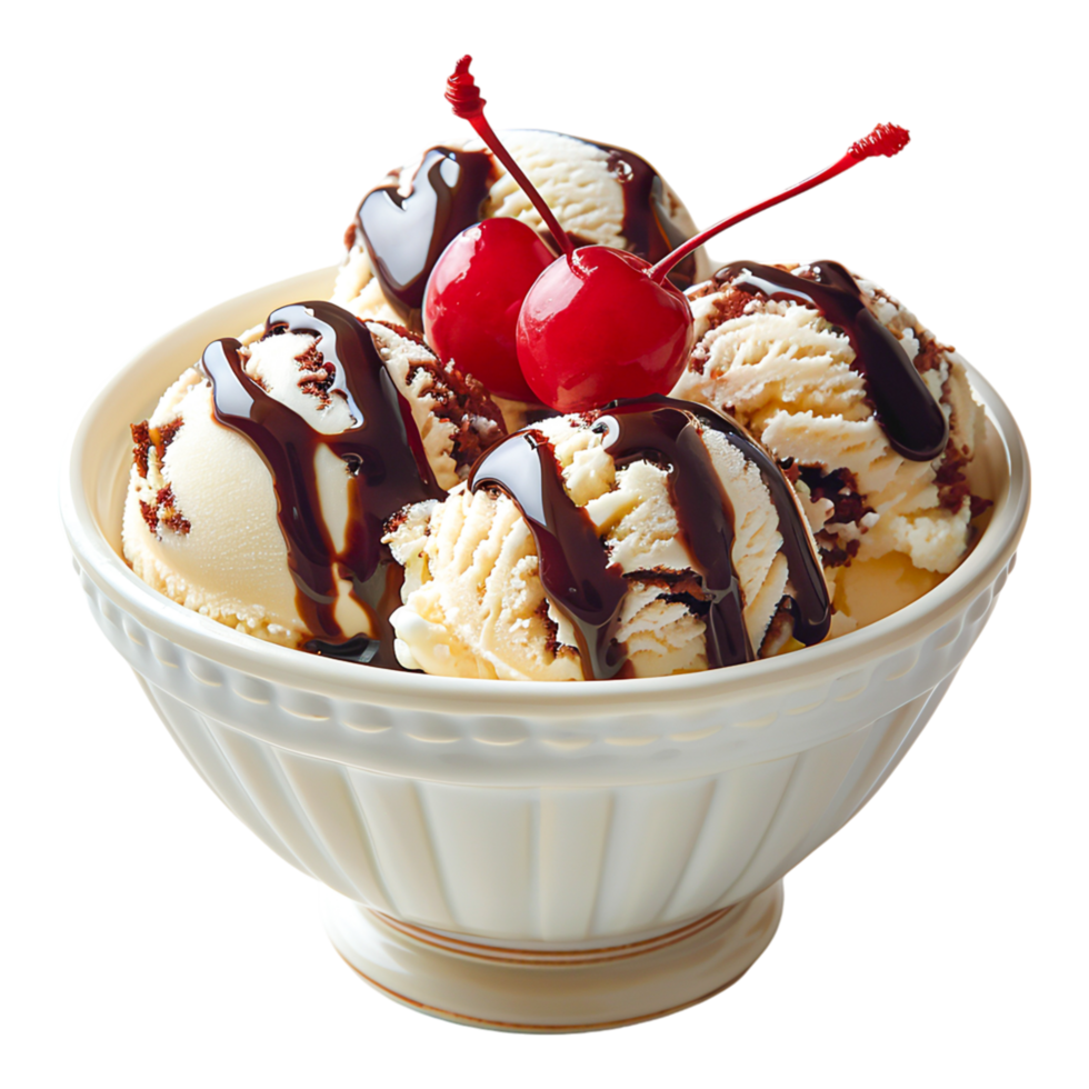 Delicious Sundae with Chocolate and Cherries png