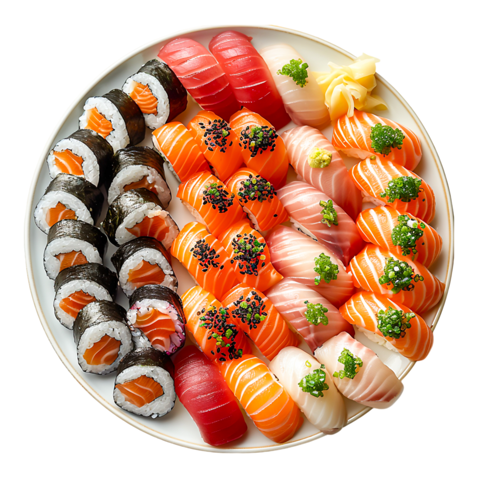 Colorful Sushi Platter with Diverse Seafood Delicacies png