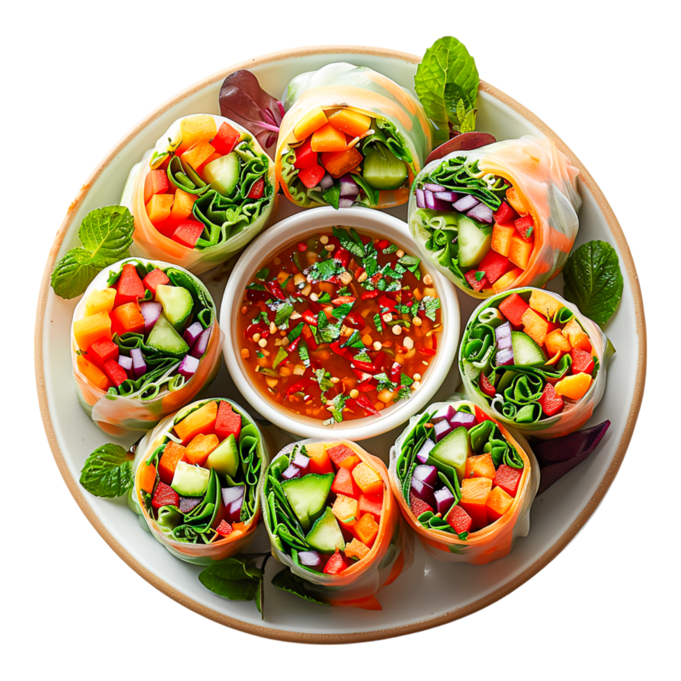 Fresh Vegetable Spring Rolls with Dipping Sauce png