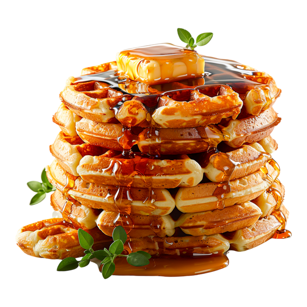 Delicious Stack of Waffles with Maple Syrup and Butter png