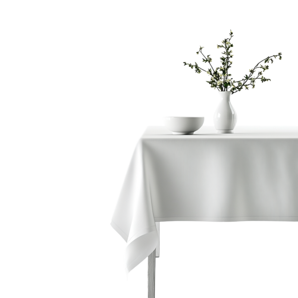 A white table with a vase of flowers on it png