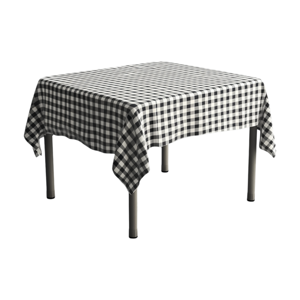 A table with a checkered tablecloth on it png