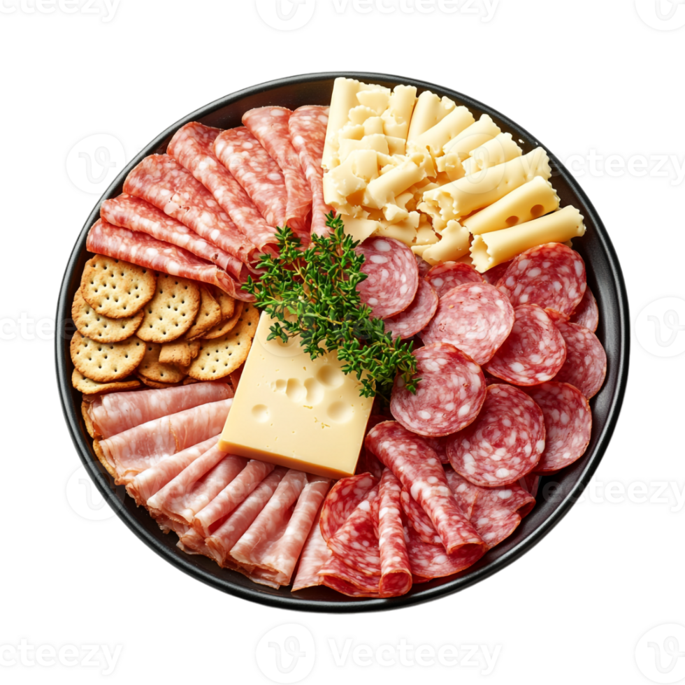 A platter of meat, cheese and crackers png