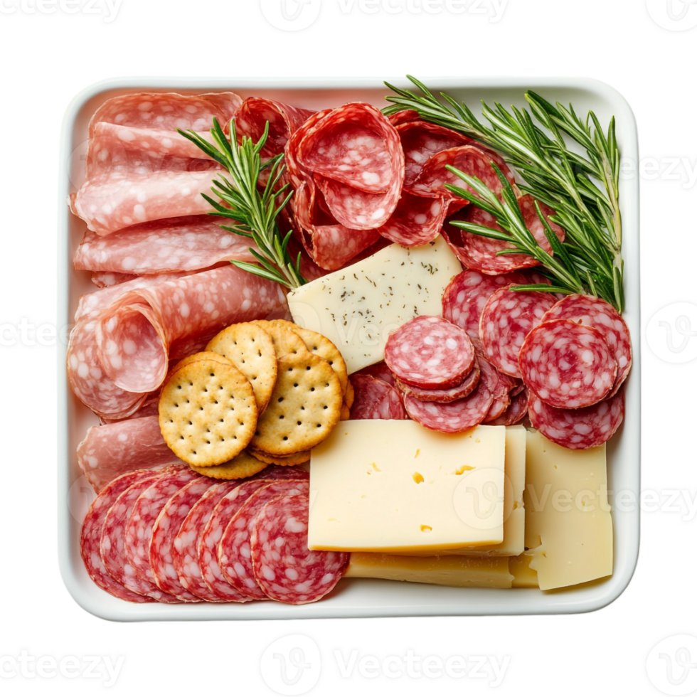 A platter of salami, cheese and crackers png