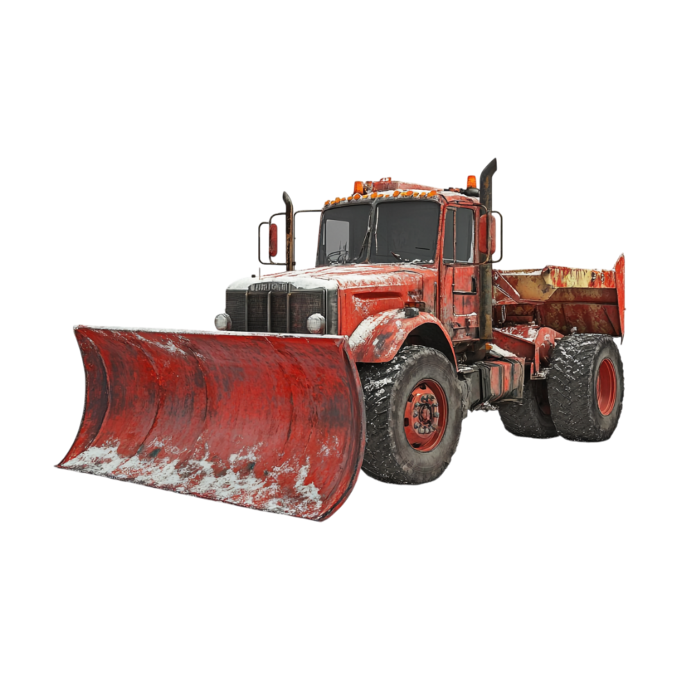 A red snow plow is shown in this image png
