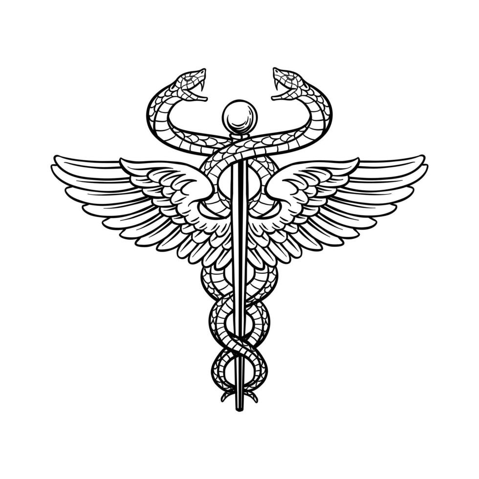 hand drawn aesculapius health symbol illustration vector