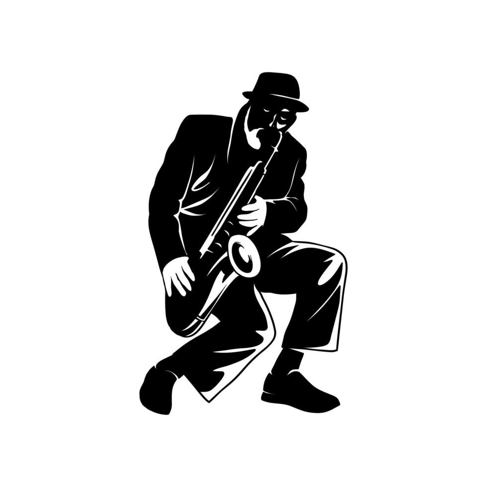 illustration of the silhouette of a saxophone player vector