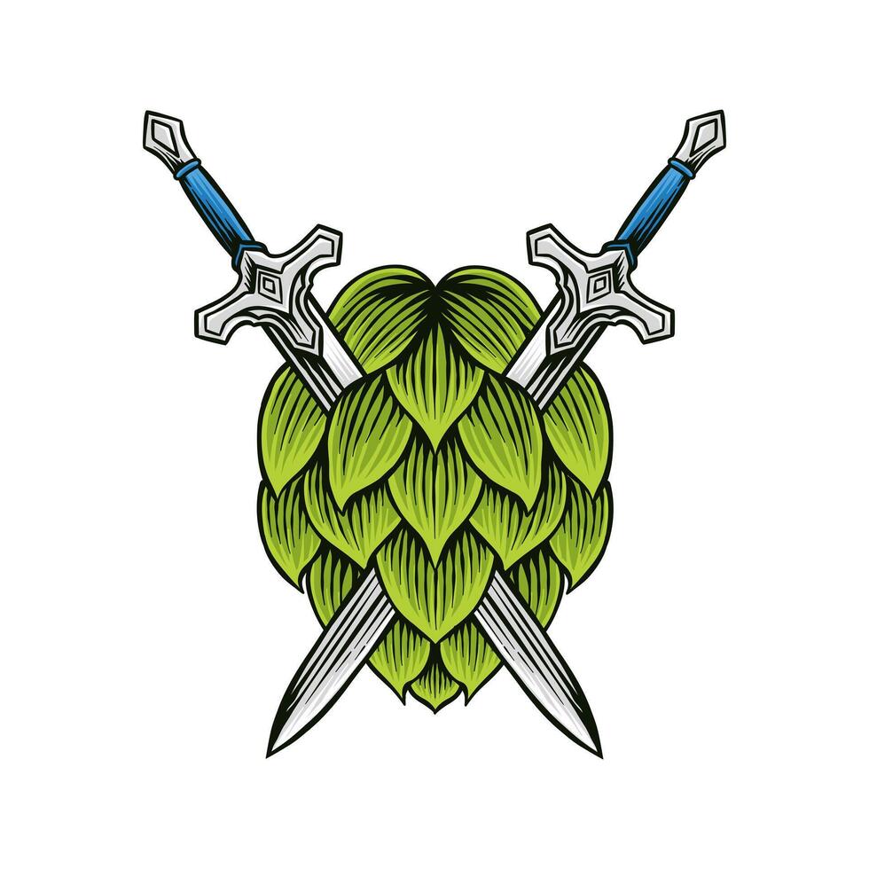hand drawn illustration of hops with sword vector