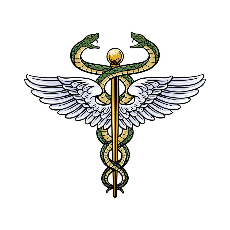 Hand drawn Caduceus health symbol colored illustration vector