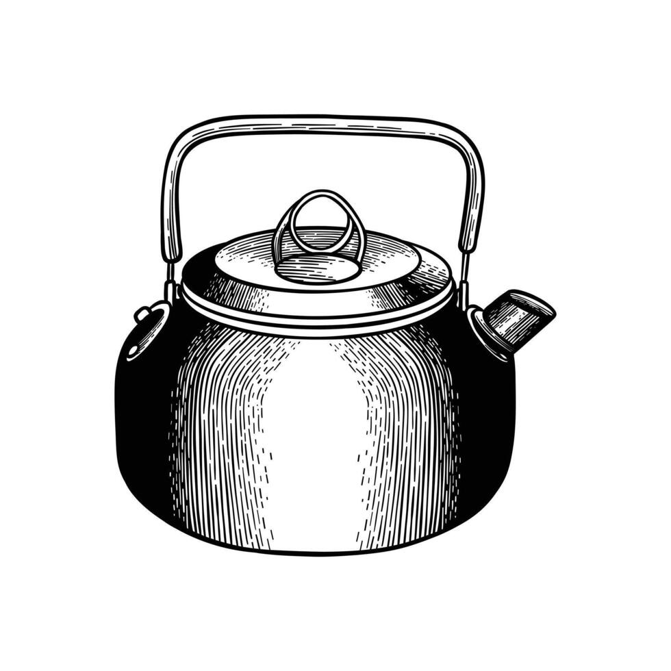 hand drawn kettle black and white illustration vector